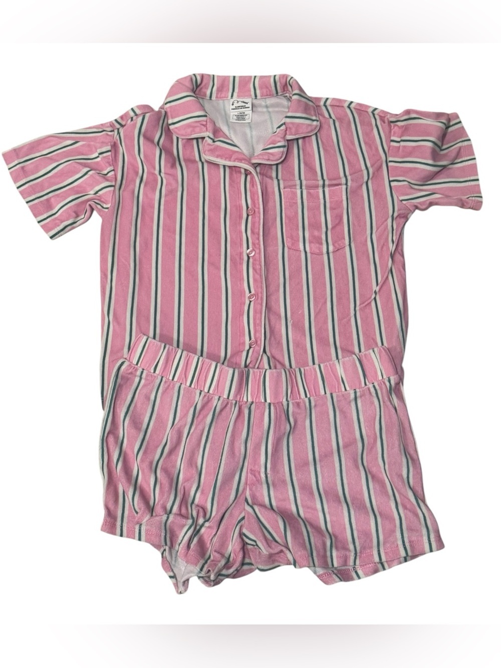art class Pink, White & Green Striped Short Pajama Set